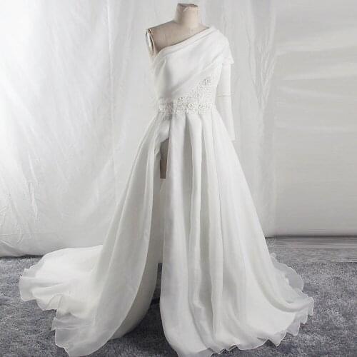 RSW1701 One Shoulder High Split Open Leg Organza Simple Wedding Dress 2020 With Big Bow