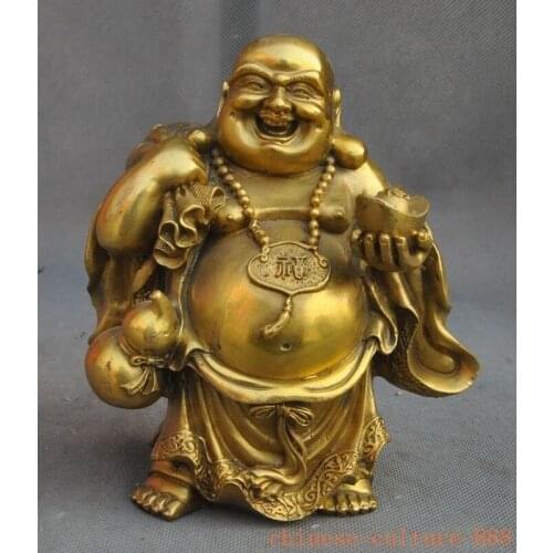 Christmas chinese buddhism brass wealth golden bag yuanbao gourd Maitreya Buddha statue halloween