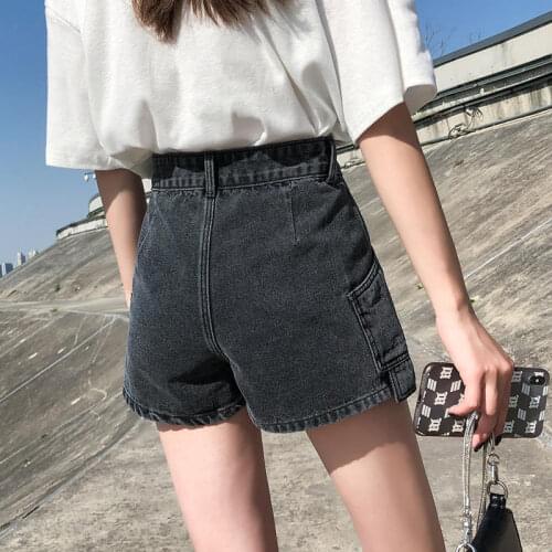 Summer 2021 New Women Vintage High Waist Denim Shorts Wide Leg Loose Crimping Solid Korean Fashion Slim Jean Shorts Female Z17