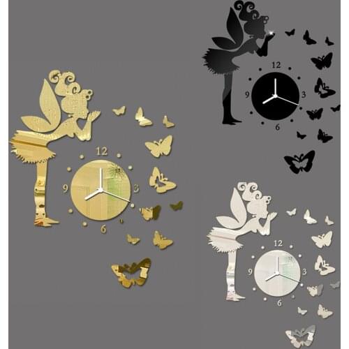Home Decoration New Arrival Modern 3D DIY Frameless Fairy Butterfly Sticker Wall Clock Home Room Decor Watch Wall Clocks Z097