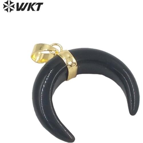 WT-P949 5pcs Genuine black bone Pendant gold color plated Black Horn Buffalo Bone Pendant Jewelry Wholesale