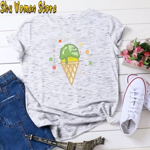 Summer 2021 Dessert Watercolor Ice cream Print Womens T-shirt Cute card Airy girls Short sleeve T-shirt Fan ice cream chocolate