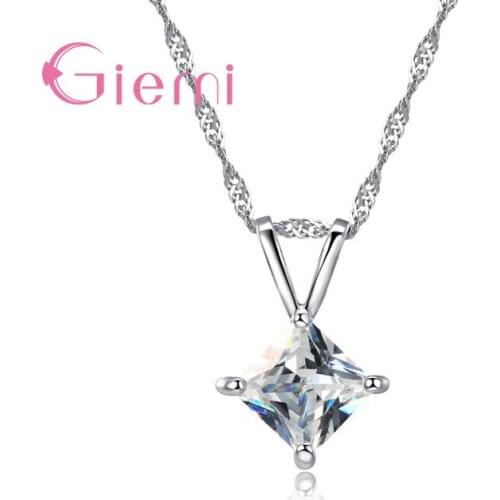 Women White Rhombus Bright Cubic Zircon New Arrival 925 Sterling Silver For Women Female Necklaces Pendant Crystal Jewelry