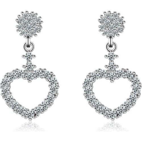 925 Sterling Silver Fashion Heart Design Shiny Zircon Stud Earrings for Women Jewelry Gift Hot Sale Wholesale Drop Shipping