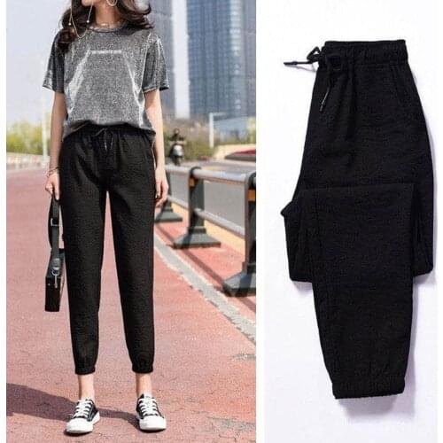 2021 Summer Thin Solid Sports Running Harem Pants Loose Casual Drawstring High Waist Trousers Women Plus Size Streetwear X123