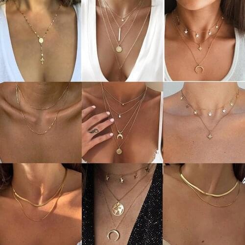 Vintage Pendant Choker Necklace for Women Wedding Punk Bead Lariat Gold Color Long Chain Necklace Jewelry Gift