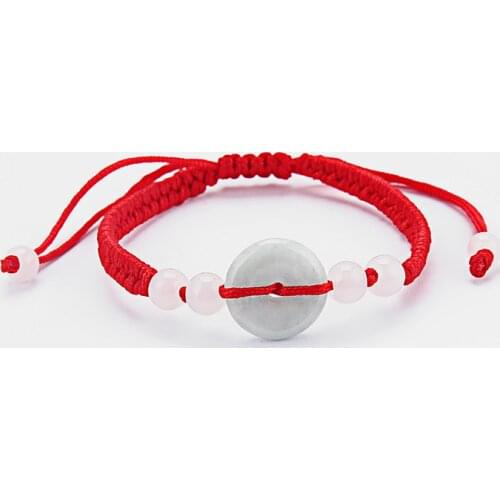 1pcs Classic Chinese Oriental Green/White Stone Feng Shui Stone Lucky Money Coin Bead Red String Ethnic Bracelet