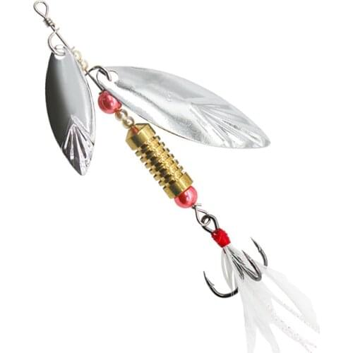 1pcs Rotating Spinner Sequin Fishing Lure 9g/6.5cm Wobbler Artificial Bait with Feather Fishing Tackle for Bass Trout Perch Pike