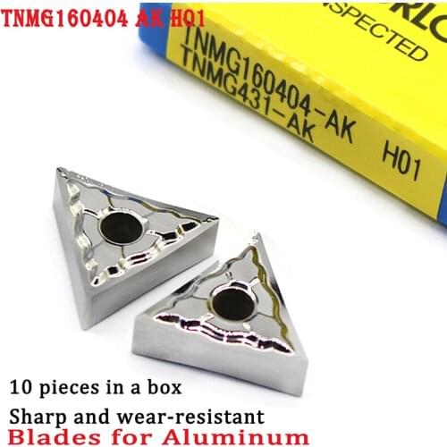 10PCS TNMG160404 AK H01 Aluminum Cutter Blade TNMG 160404 Insert External Turning Tool CNC Lathe Tools AL +TIN Alloy wood