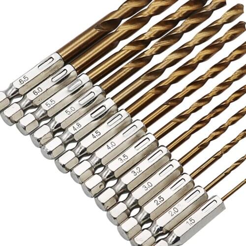 13pcs/lot HSS High Speed Steel Titanium Coated Drill Bit Set 1/4 Hex Shank 1.5-6.5mm Wholesale Quick delivery