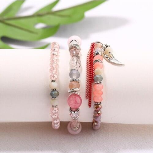 3pcs/set Handcraft Boutique Fashion Multilayer Crystal Stone Beads Strand Bracelets Shell Bangles Pulseras Boho Mujer