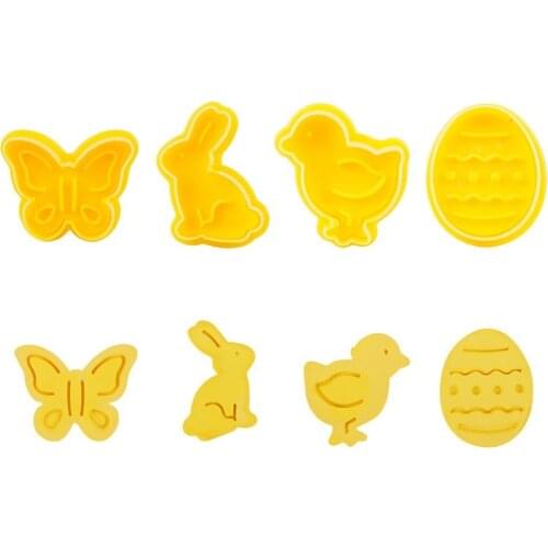 4pcs/set Cute Plastic Cookie Cutters Cute Butterfly Rabbit Chick Easter Egg Shape Fondant Cookie Cutter Biscuit Cake Mold