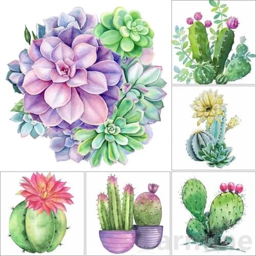 Plant Cactus DIY 5D Diamond Painting Cross Stitch Embroidery Mosaic Picture Wall Sticker Full Round&Square Drill Home Decoration
