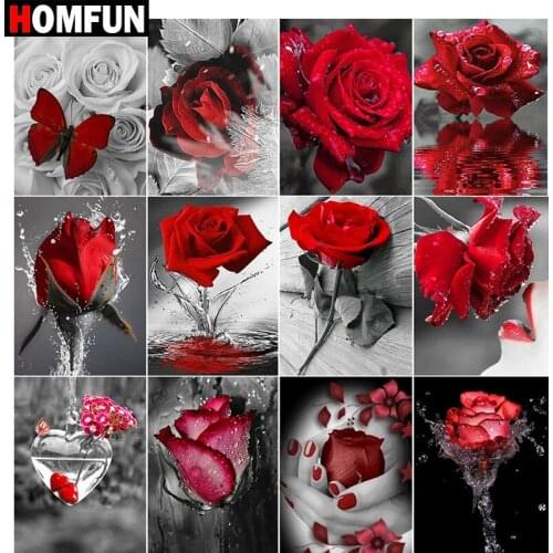 HOMFUN Full Square/Round Drill 5D DIY Diamond Painting "Rose flower landscape" Embroidery Cross Stitch 5D Home Decor Gift