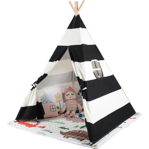 White and black color New design children game room play tent indian Teepee sell with mat