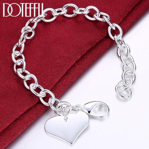 DOTEFFIL 925 Silver Heart-Shaped Bracelet Heart Chain Link Fashion Bracelet Trendy Gift For Women Wedding Engagement Jewelry