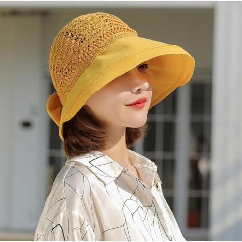 COKK Summer Hats For Women Empty Top Outdoor Sunscreen Folding Sun Hat With Big Bow Beach Hat Female Wide Brim Cloth Sunhat New