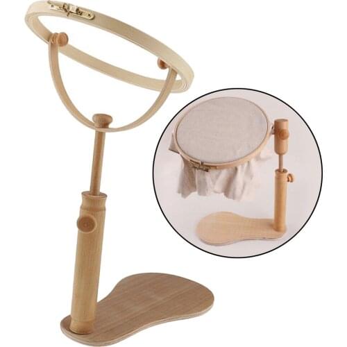 Wooden Embroidery Hoop Stand Rack 360 Degree Rotation Adjustable Cross Stitch Frame Ring Rotatable Craft Sewing Supplies