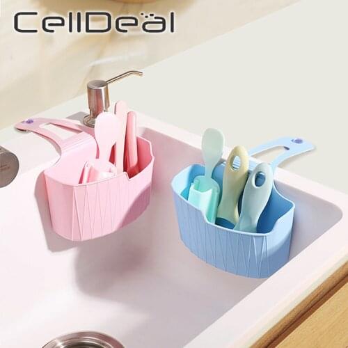 Home Kitchen Hanging Drain Plastic Bag Basket Faucet Holder Adjustable Suction Sponge Soap Clean Cloth Bath Storage Sink Holder