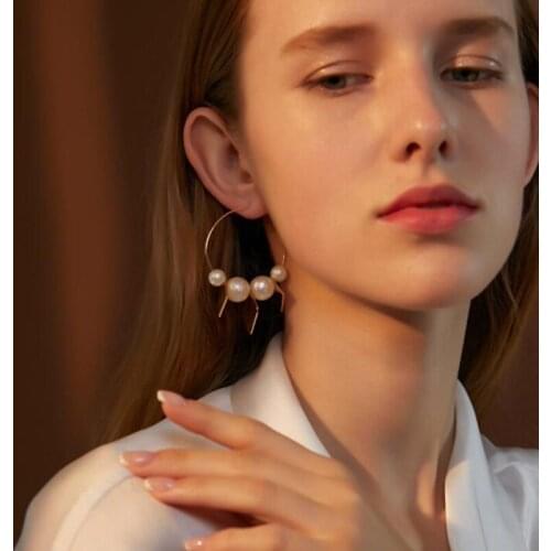 Retro Geometric Square Hanging Earrings Imitation Pearls Dangle Drop Earrings Exaggerated Circle Huggies Earrings Jewelry Gifts