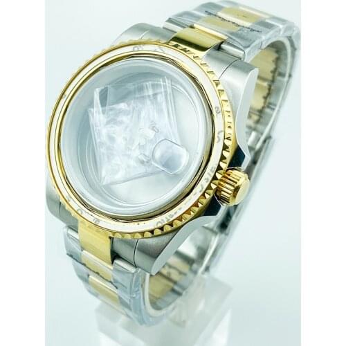 HQ 10ATM Solid Stainless Fashion Steel Watch Case Part PVD Gold Set For ETA2836 Miyota8215 Sub Style Diver Watch Sapphire Glass