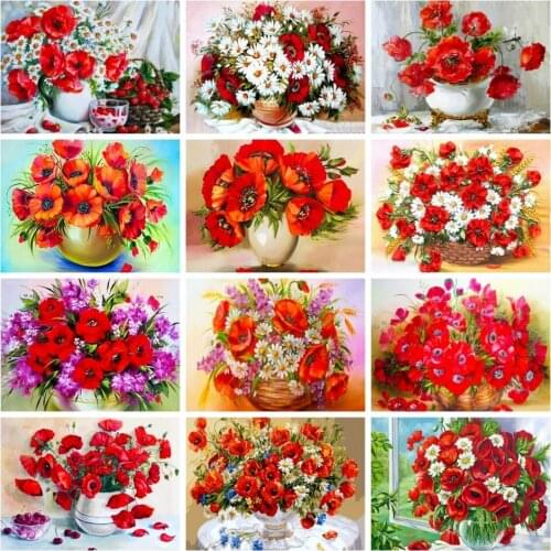 AZQSD Picture Oil Painting By Numbers Poppy Paint By Numbers For Adults Flower Wall Art Gift Acrylic Painting On Canvas