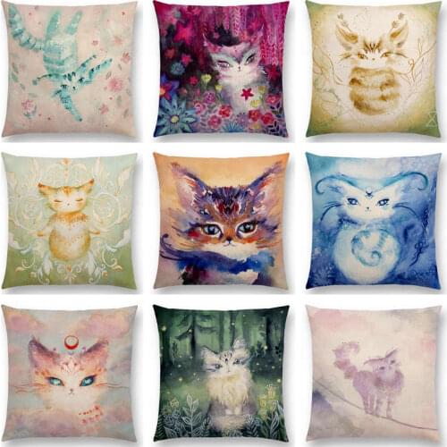 Beautiful Alice Magic Cat Gratitude Kitty Cute Ghost Kitten Courage Trust Lovely Watercolor Cushion Cover Sofa Throw Pillow Case