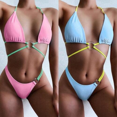 Swimsuit Ladies Bikini 2020 Ladies Sexy Halter Strap Set Push-ups Swimsuit Beachwear Padded Swimsuit Bikini Swimwear Ladies