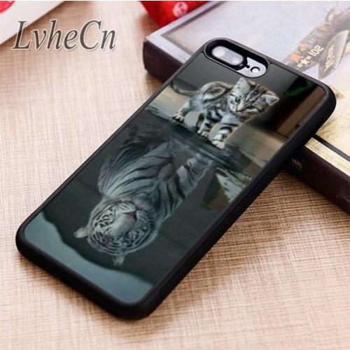 LvheCn White tiger cat phone Case cover For iPhone 5 6 6s 7 8 plus X XR XS max 11 12 Pro Samsung Galaxy S7 edge S8 S9 S10