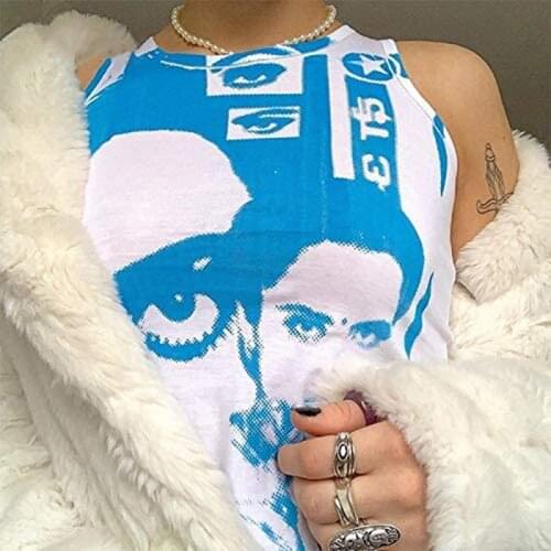 2021 Gothic Tie Dye Tank Top Women Y2K Aesthetic Vintage Printed Streetwear White Harajuku Crop Vest Summer Sleeveless T Shirt