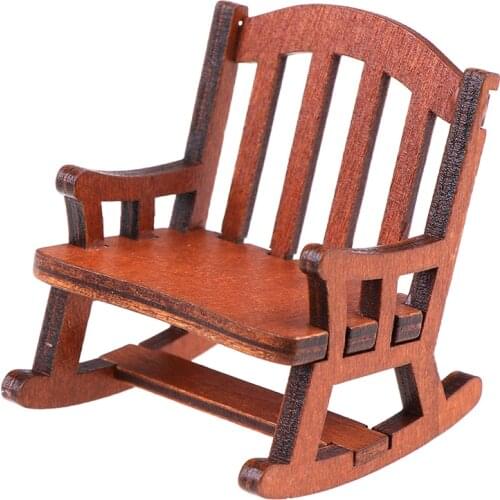 1Pcs Dollhouse Miniature Wooden Rocking Chair Seat Handicraft Wood Rocker Outdoor Garden Furniture Toys