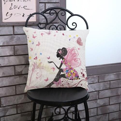 The Cartoon Butterfly Flower Girls Driving Riding Horse Bicycle Fashion Gal Pillow Case Home Sofa Decoration Cushion Cover 45x45