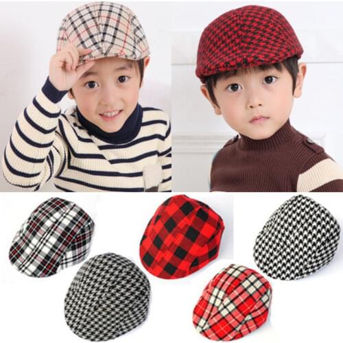 8 Colors Fashion Baby Cotton Beret Hats Plaid Newsboy Caps Shading Sun Protection Flat Brim Cap Elastic Baseball Hats