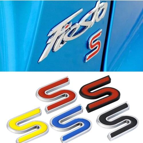For Ford Fiesta S Shelby Mustang V6 Taurus Escort Alloy S Emblem Decals Car Styling Rear Trunk Stickers Car Exterior Decoration