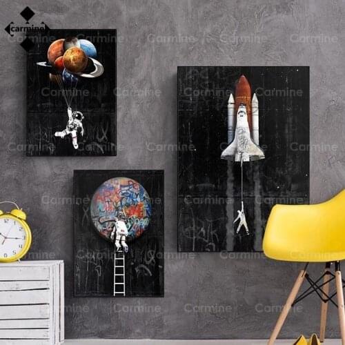 Swinging Astronaut Wall Picture Funny Wall Art Space Canvas Painting The Moon Star Posters and Prints for Living Room Home Decor