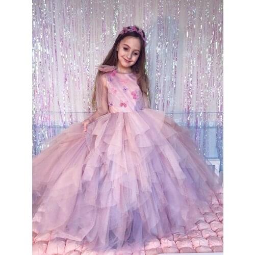 2020 Pink Cheap Flower Girl Dresses Ball Gown Tiers Little Girl Wedding Dresses Cheap Communion Pageant Dresses Gowns