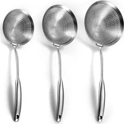 2021 New Kitchen Stainless Steel Skimmer Strainer Spoon Colander Ladle Mesh Deep Fryer Oil Frying Scoop Noodles Dumpling Sieve