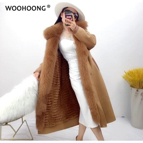 New Winter Products Real Fur Coat Woolen Coat Fox Fur Collar Rex Rabbit Fur Liner Detachable Two-piece Suit Cashmere Coat