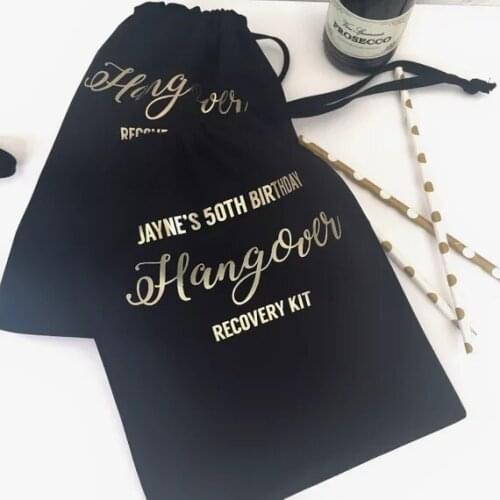Personalized gold birthday wedding Bachelorette Hangover Survival Kits, hen party Candy pouches Perfect Blend favor bags