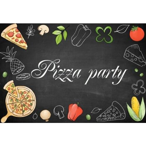 Pizza Party Blackboard Corn Leaf Black Background Baby Shower Birthday Party Vinyl Photography Props Decoration Background