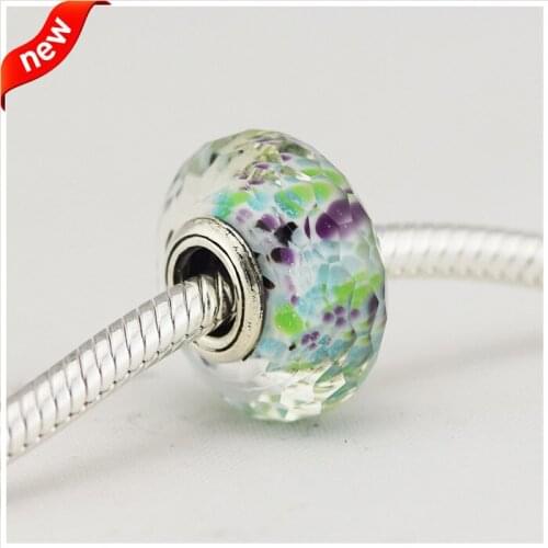 Fits For Pandora Green Shibori Faceted Murano Glass Beads 100% Sterling Silver Charms Free Shipping