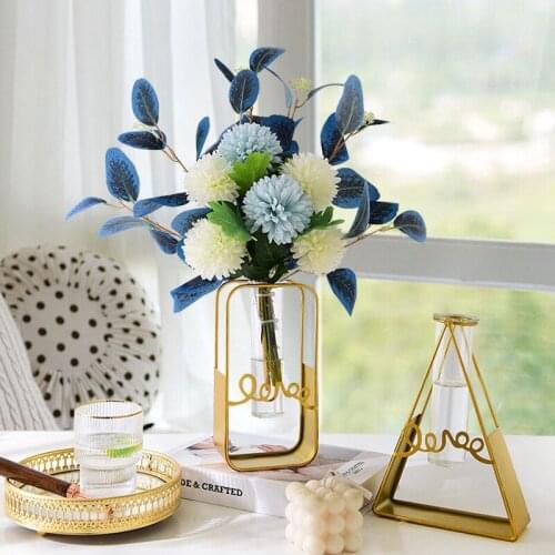 Simple and creative metal wrought iron glass vase home furnishings living room desktop decoration hydroponic flower arrangement
