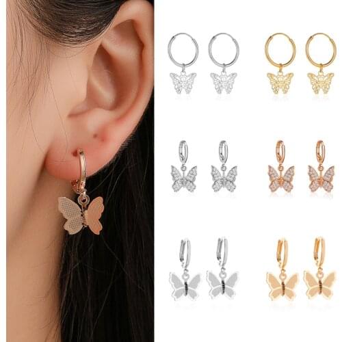 Fashion Butterfly Pendant Zircon Earrings For Women Girls Crystal Classic Design Insect Stud Ear Jewelry Birthday Gifts