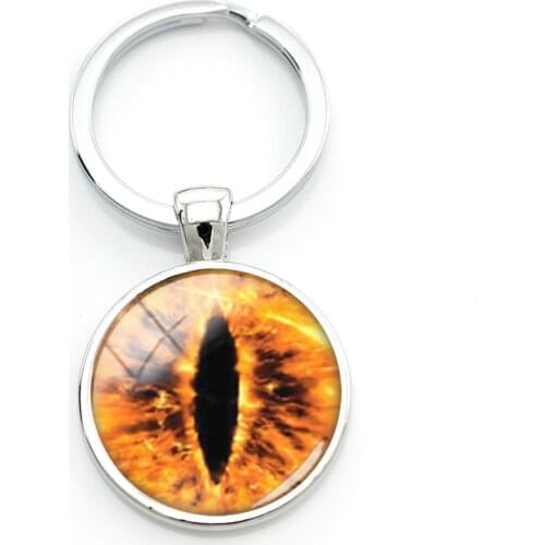 TAFREE 1 PCS Sell Evil Dragon Eye Images Key Holders Blue Yellow Red Background Cat Eyes Keychain Metal Pendant Jewelrys