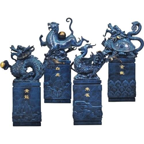 Pure Copper Spirit Beast Ornaments, Blue Dragon, White Tiger, And Suzaku, Basalt, Four Directions, Great Beasts Home Decor