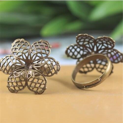 20Pcs 27mm Flower Ring Base Setting Adjustable Antique Bronze Plated Vintage Jewelry Findings