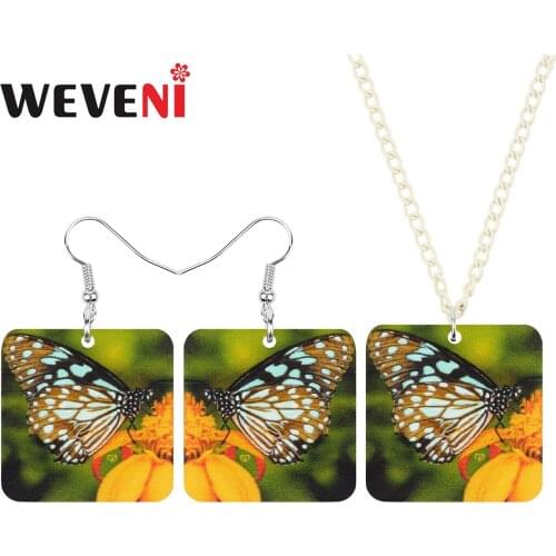 WEVENI Acrylic Square Monarch Butterfly Flower Jewelry Sets Lovely Animal Insect Necklace Earrings For Women Teens Gifts Charms