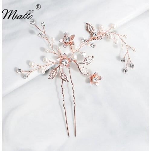 Miallo 2019 Rose Gold Handmade Wedding Hair Clips Bridal Hair Pins Head Jewelry Accessories for Women Headpieces
