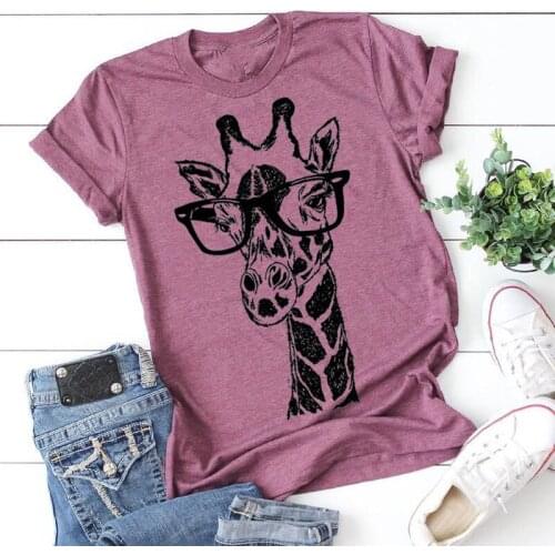 Plus Size Summer Giraffe Print T Shirts 2020 New for Women Cartoon Casual T-shirt Lady Short Sleeve Tops Shirt Female Clothes