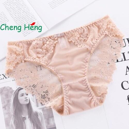 CHENG HENG Sexy Lace Side Ladies Underwear Breathable Hips No Trace Low Waist Female Triangle Underwear Large Size